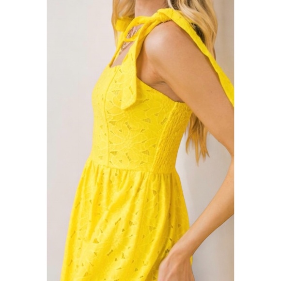 Flying Tomato Yellow Lace Double Ruffle Layer Midi Dress - Picture 3 of 8